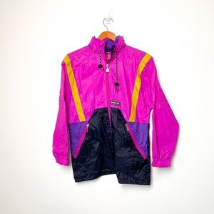 Vintage 80s K-Way Retro Colour Block Windbreaker Jacket